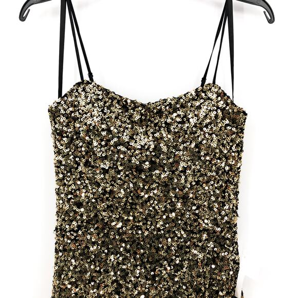 B.DARLIN Juniors Sequined A-Line Mini Dress 9/10 Black Gold Sleeveless NWT - Picture 4 of 9